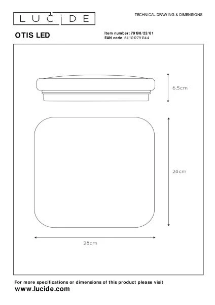 Lucide OTIS - Plafonnier - LED - 1x20W 3000K - Opalin - TECHNISCH